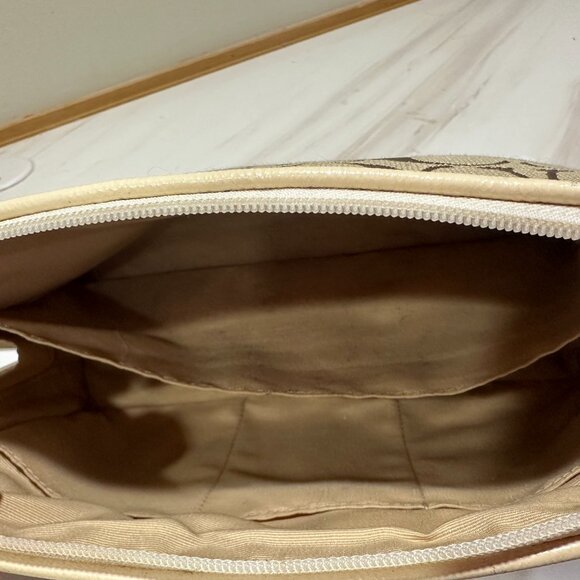 Coach Signature Canvas Cosmetic Pouch in brown and cream - Picture 2 of 12
